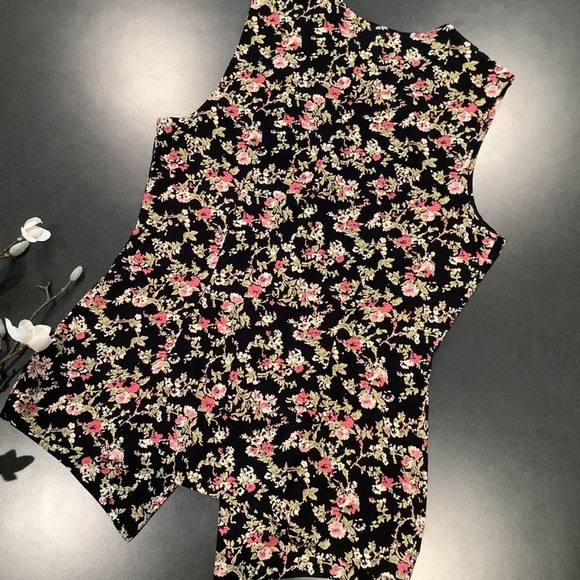 Vintage 90’s Floral Rayon Sleeveless Button Front Vest Top & Skirt Set Granite - Picture 8 of 12